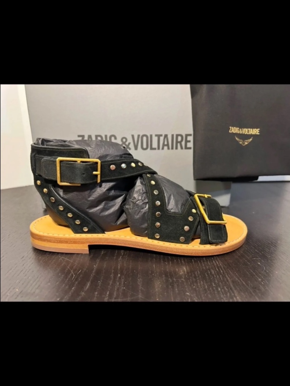 Zadig & Voltaire Cecilia Studs Caprese Suede Sandals Black, Gold Size EU 37/US 6